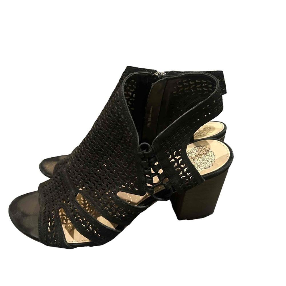 Vince Camuto Womens Slingback Block Heel Sandals Black Laser Cut Size 9M - Picture 4 of 9